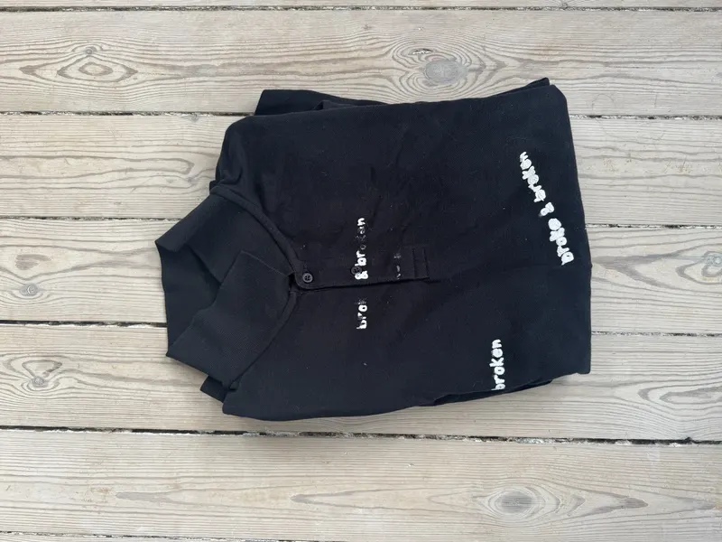 broke & broken — long sleeve black polo, actually broken, fatsyle texture, blue backprint 20 (photo 1 of 2)