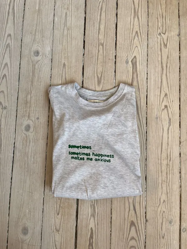 sometimes sometimes happiness makes me anxious — grey tee with white canvas green backprint 20 (photo 1 of 3)