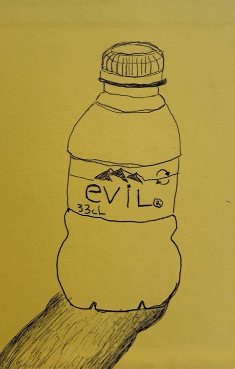 Page 22: 33cL of EVIL — ballpoint sketch on lined Moleskine paper